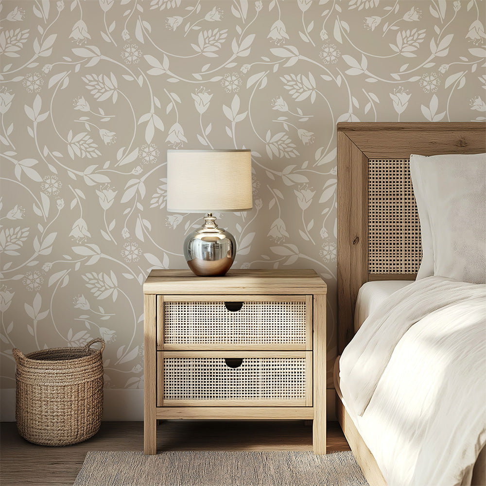 Floral Swirl Botanical Wallpaper – Blue & Neutral