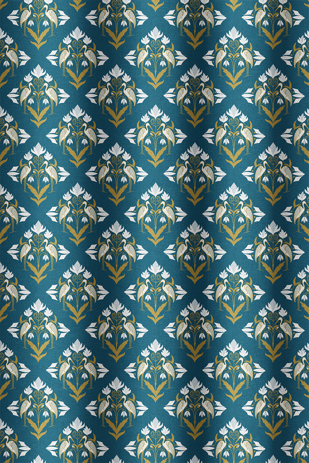 Heron Art Deco Teal Blue-Fabric
