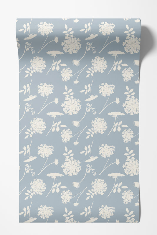 Queen Anne's Lace Floral Wallpaper – Soft Blue or Sage