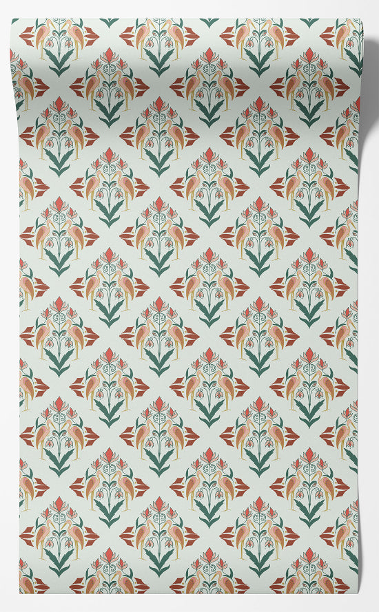 Art Deco Heron Pink or Teal- Wallpaper