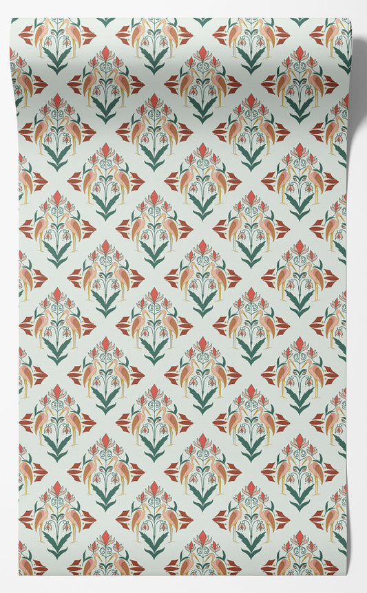 Art Deco Heron Pink or Teal- Wallpaper