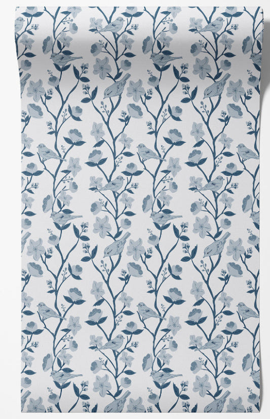 Peach Blossoms Trailing Floral Wallpaper