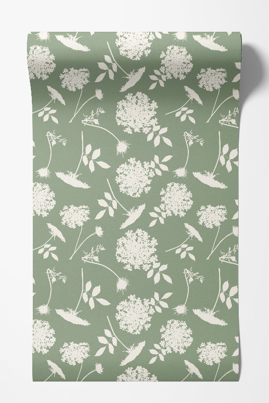 Queen Anne's Lace Floral Wallpaper – Soft Blue or Sage
