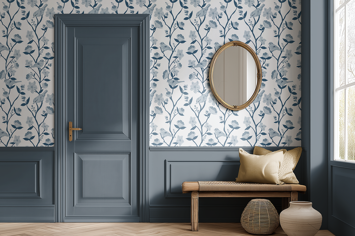 Peach Blossoms Trailing Floral Wallpaper