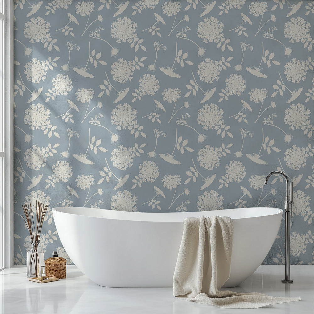 Queen Anne's Lace Floral Wallpaper – Soft Blue or Sage